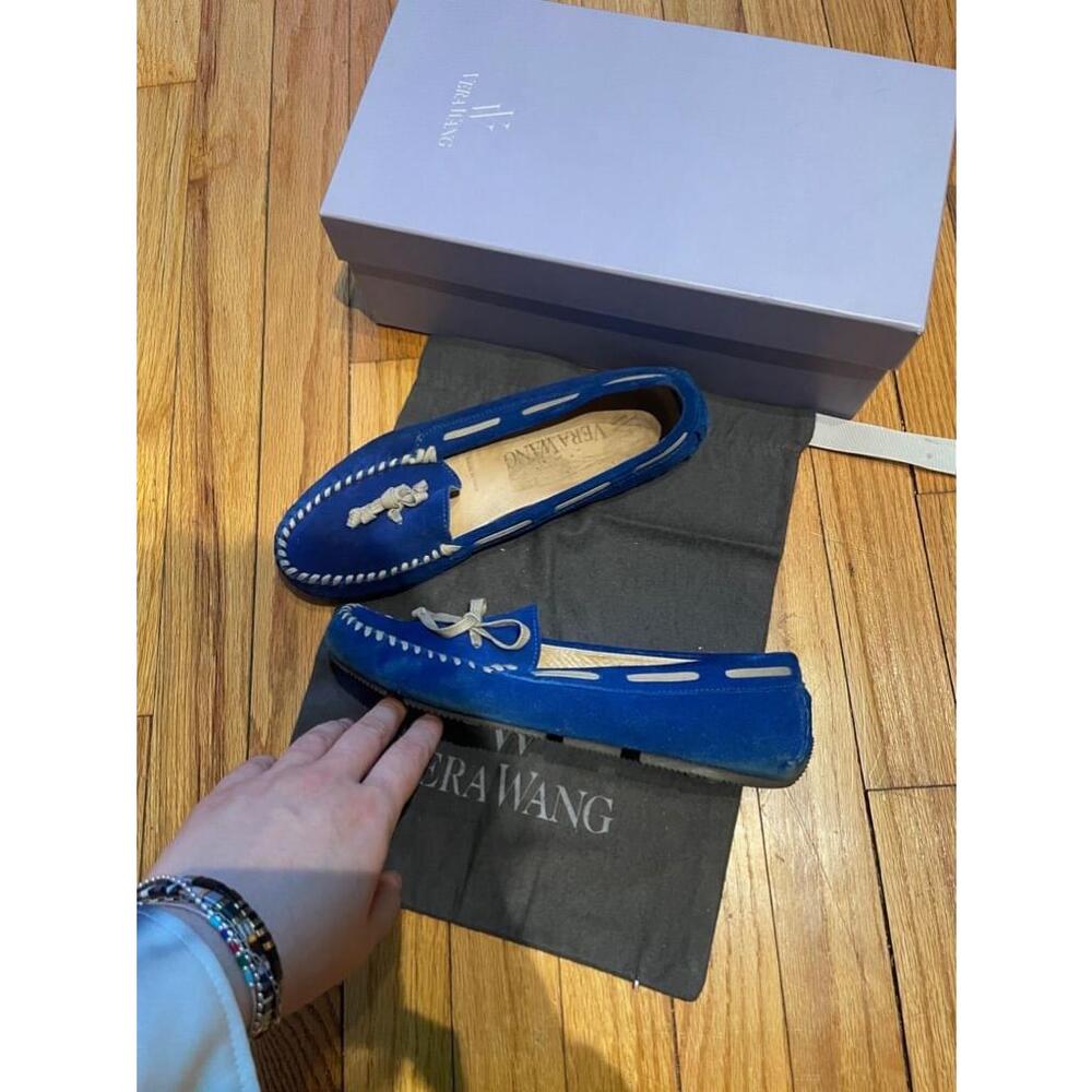 Vera Wang Dorian Lapis Suede Bow Italian moccasin vibrant handmade SlipOn flat 8